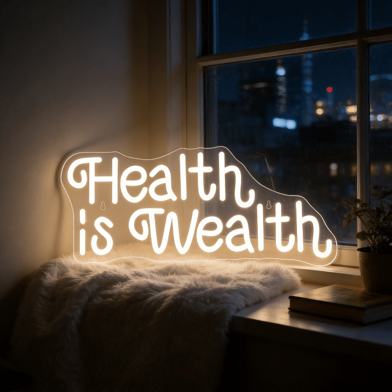 Health Wellness Yoga - Zdrowie to bogactwo Neonowy Znak LED